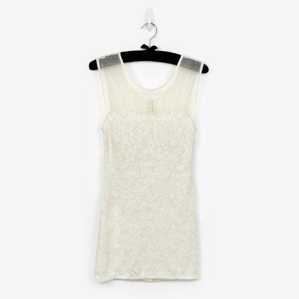 Free‎ People Starlight Mini Dress Size M Cream Mesh Lurex Bodycon Neutral Summer